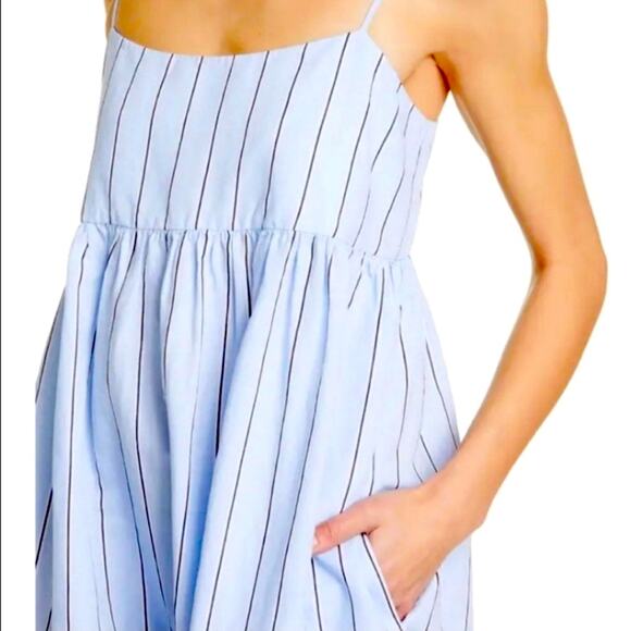 Frame Midi Dress Asymmetrical Ruffle Hem Sleeveless Blue Stipe Women Size Large - Picture 15 of 16